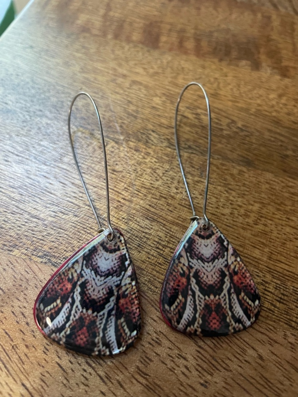 Snake-Print Guitar Pick Dangle Earrings